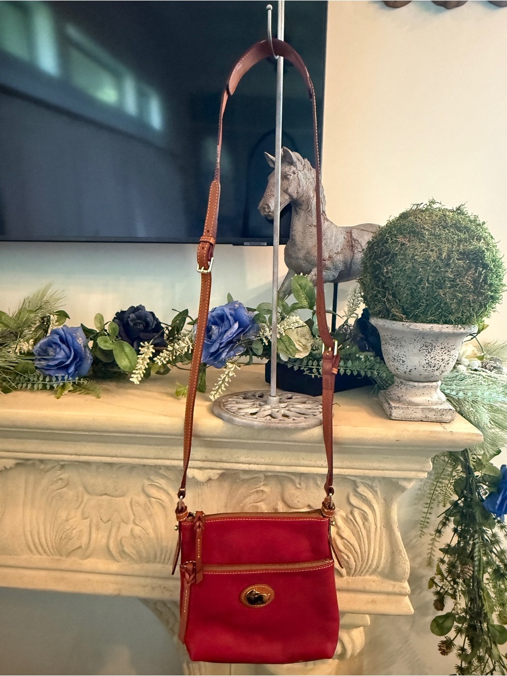 Dooney & Bourke Red Crossbody with Brown Strap